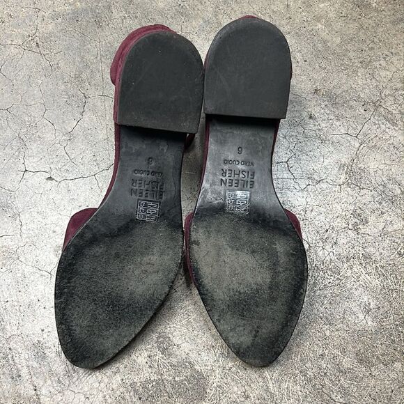 Eileen Fisher, wine colored suede flats with ankle strap - Picture 5 of 6